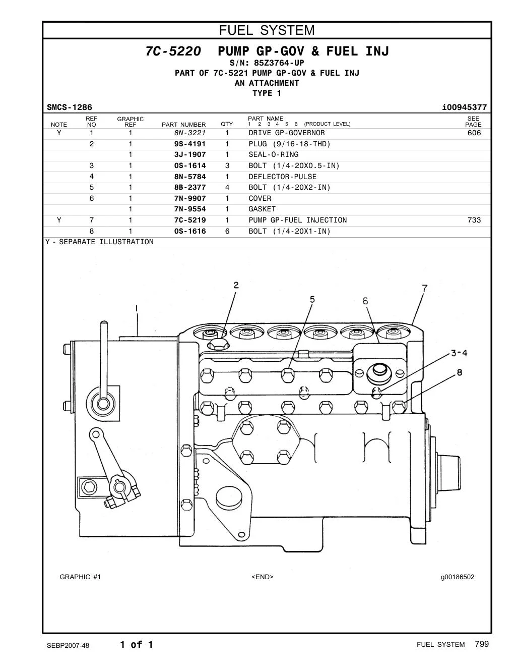 7C-5219 PUMP GP-FUEL INJECTION · S/N 85Z3764-UP CAT parts manual diagram