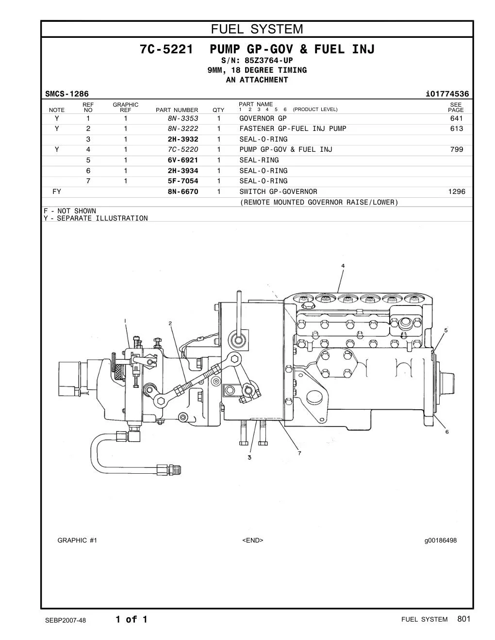 7C-5220 PUMP GP-GOV & FUEL INJ · S/N 85Z3764-UP CAT parts manual diagram