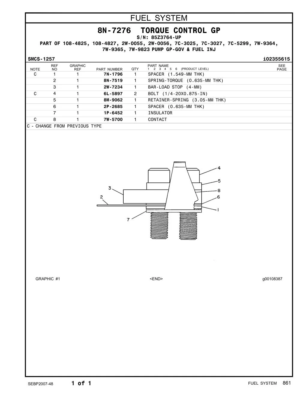 2W-7234 BAR-LOAD STOP (4-MM) · S/N 85Z3764-UP CAT parts manual diagram