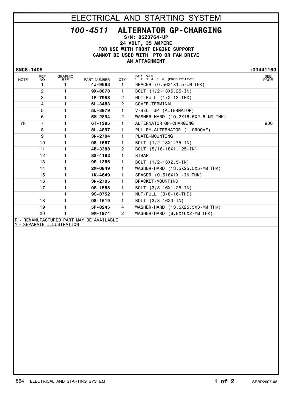 5L-3979 V-BELT GP (ALTERNATOR) · S/N 85Z3764-UP CAT parts manual diagram