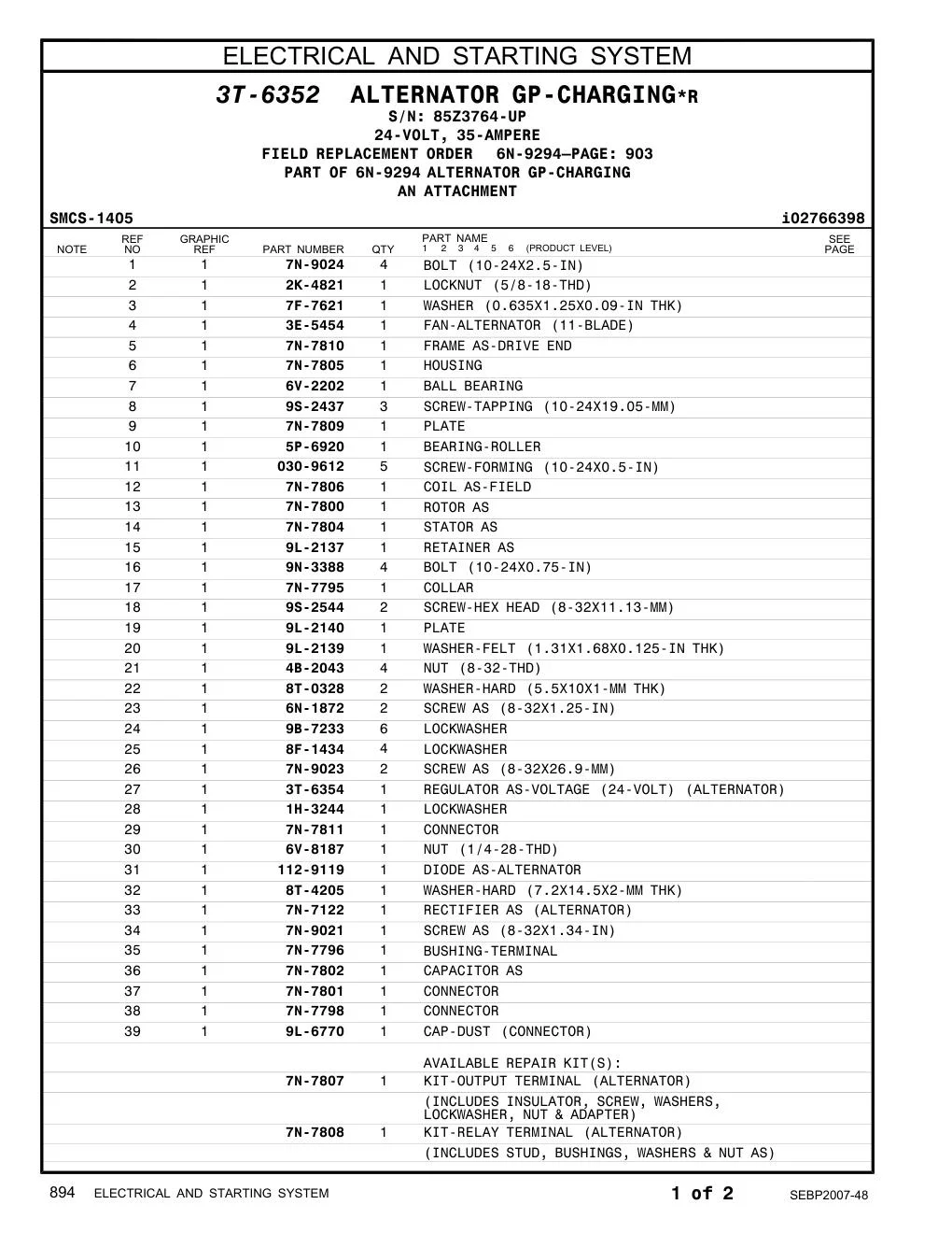 030-9612 SCREW-FORMING (10-24X0.5-IN) · S/N 85Z3764-UP CAT parts manual diagram