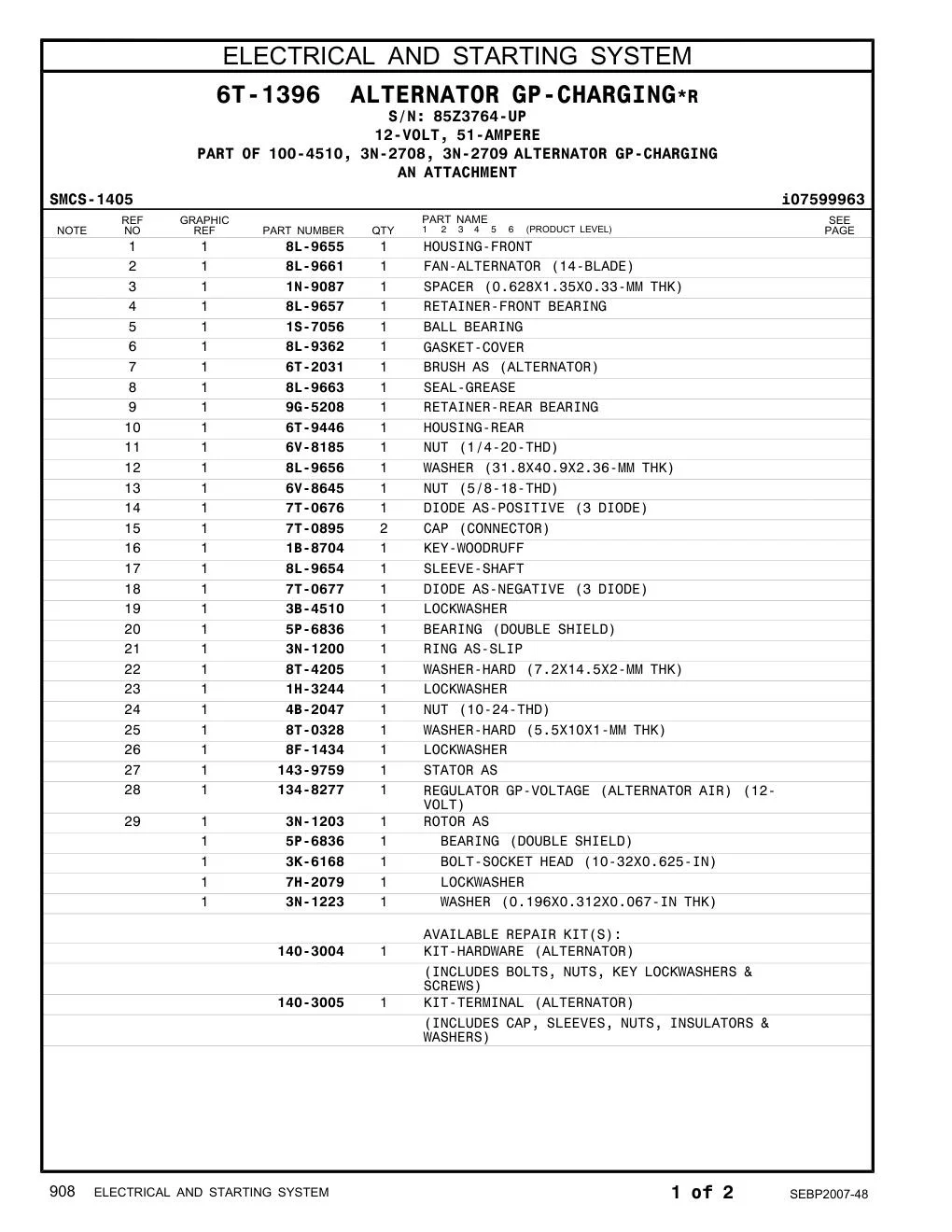3N-1203 ROTOR AS · S/N 85Z3764-UP CAT parts manual diagram