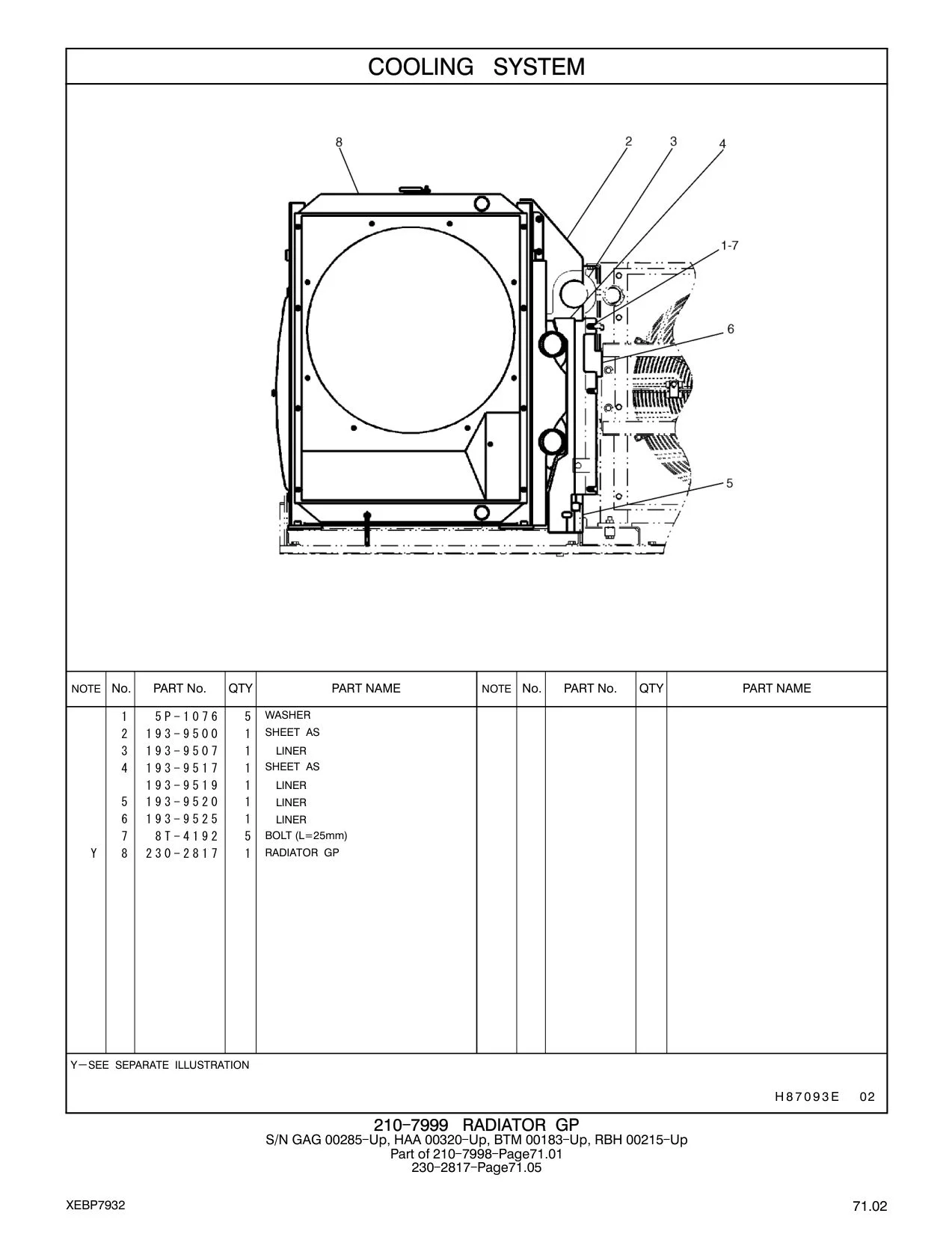 193-9525 LINER CAT parts manual diagram