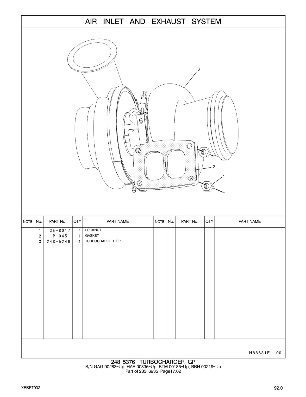 248-5246 TURBOCHARGER GP CAT parts manual diagram