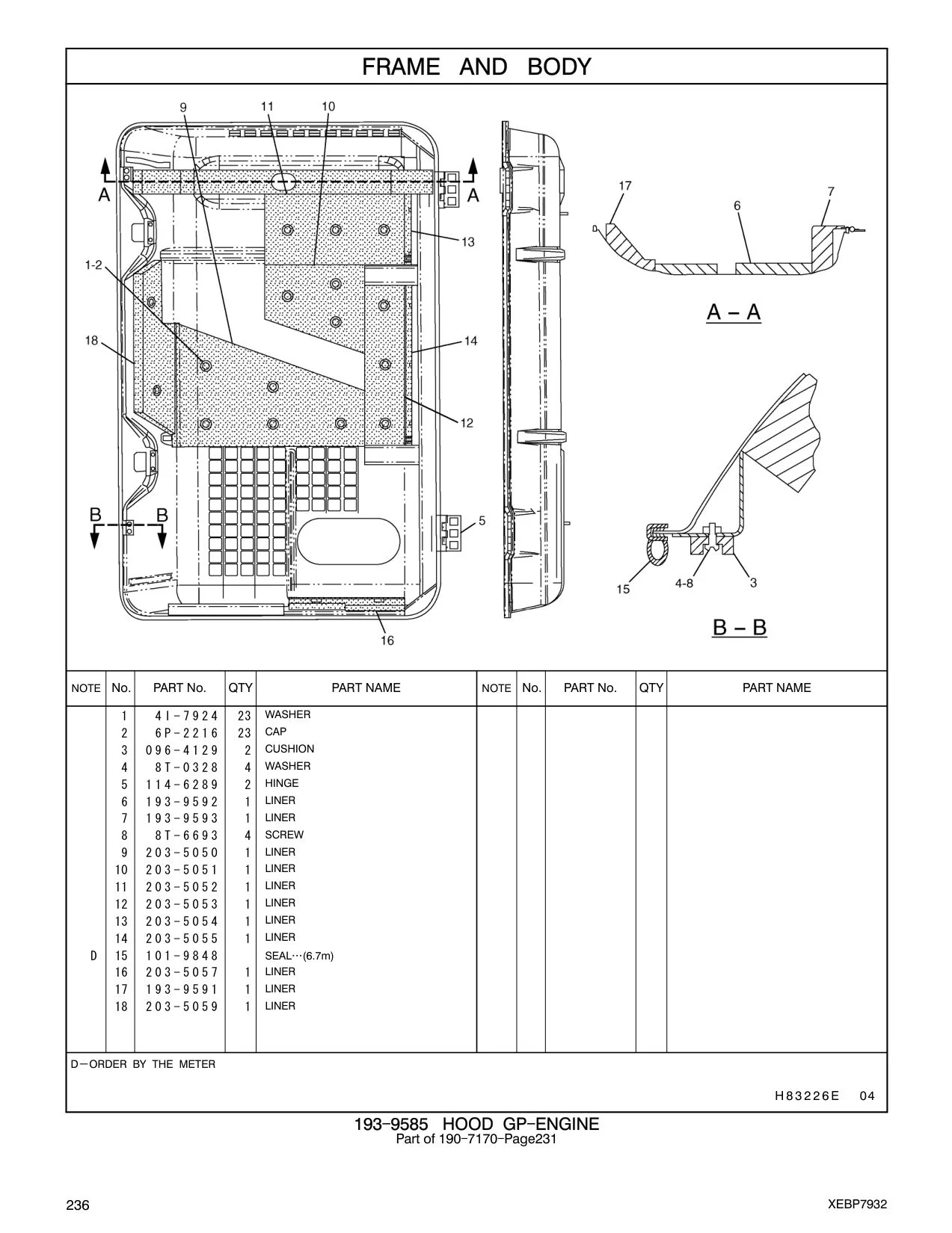 203-5052 LINER CAT parts manual diagram