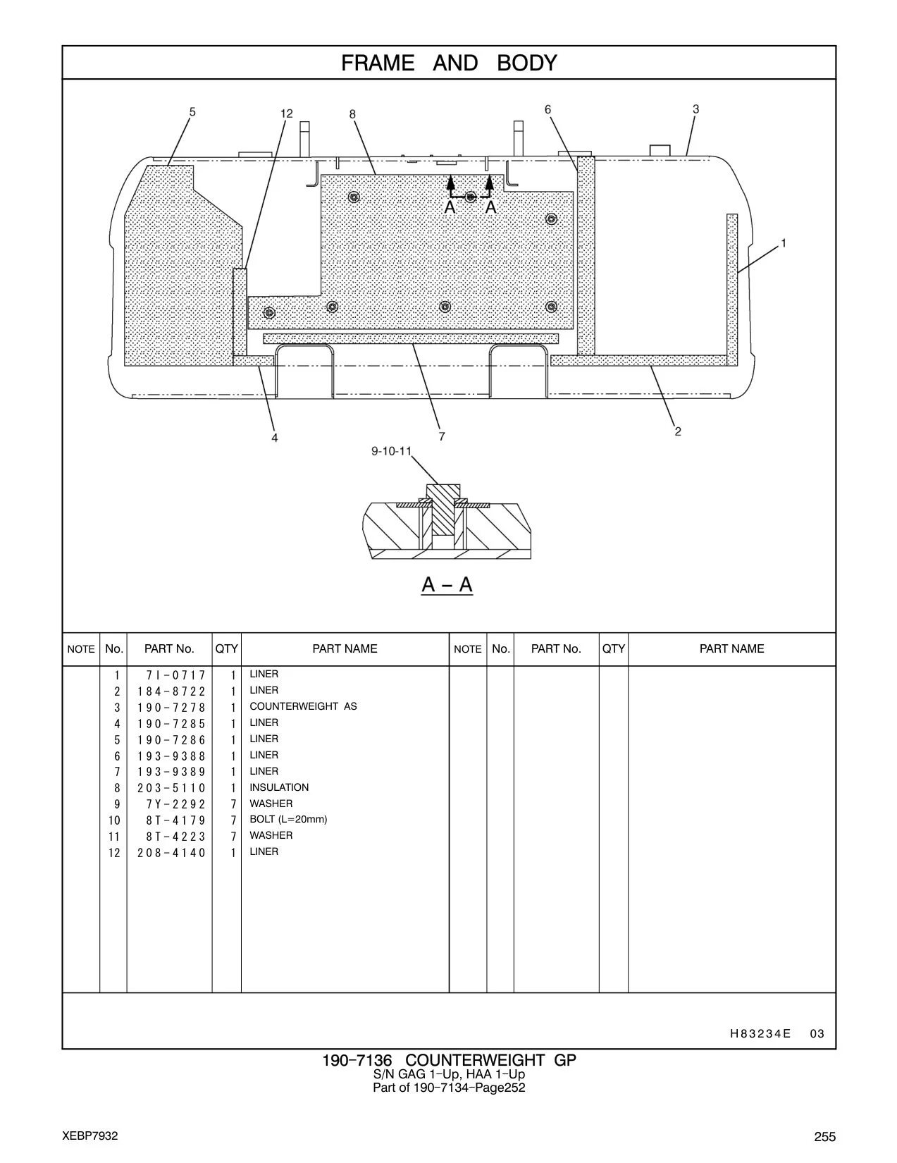 190-7285 LINER CAT parts manual diagram
