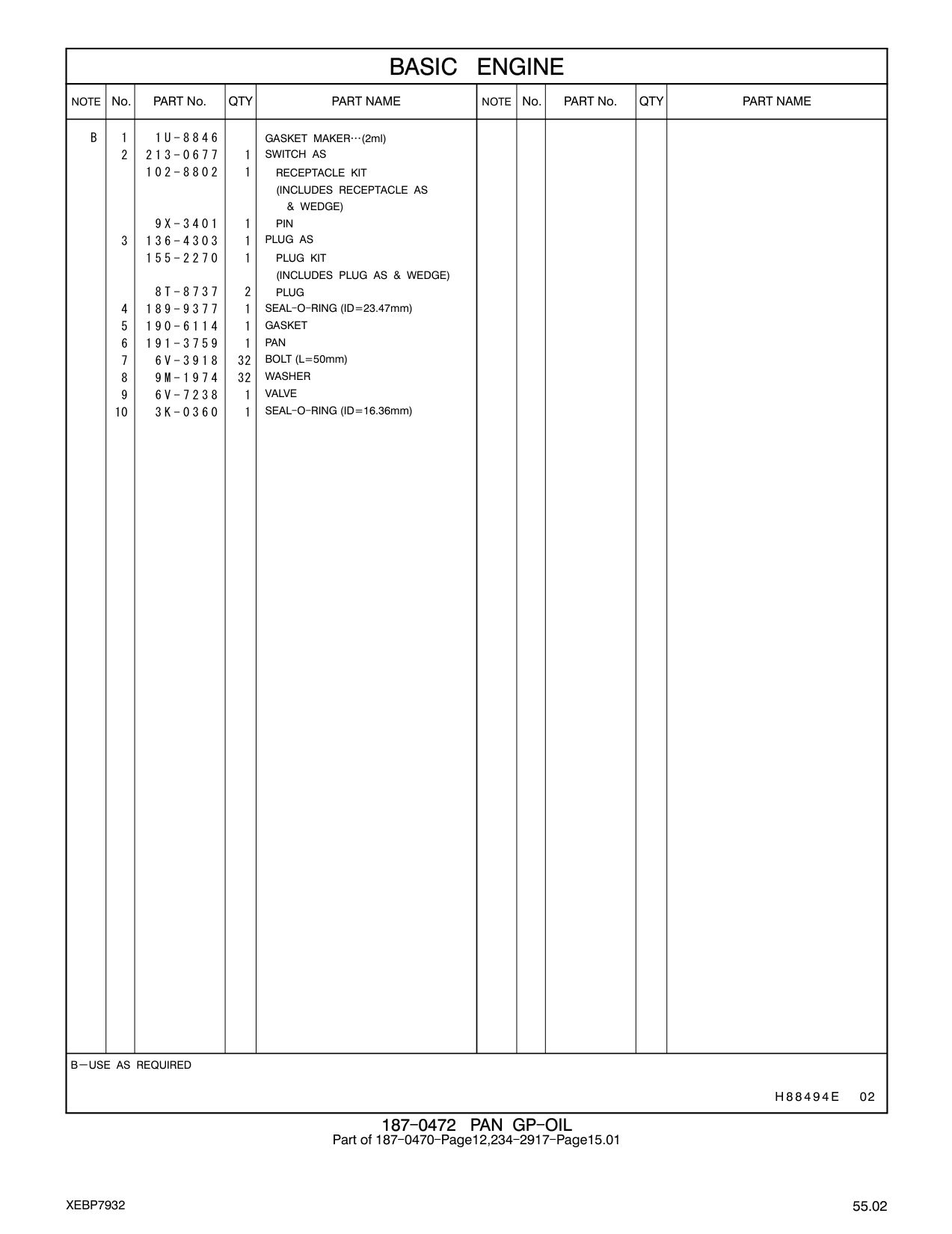 190-6114 GASKET-OIL PAN CAT parts manual diagram