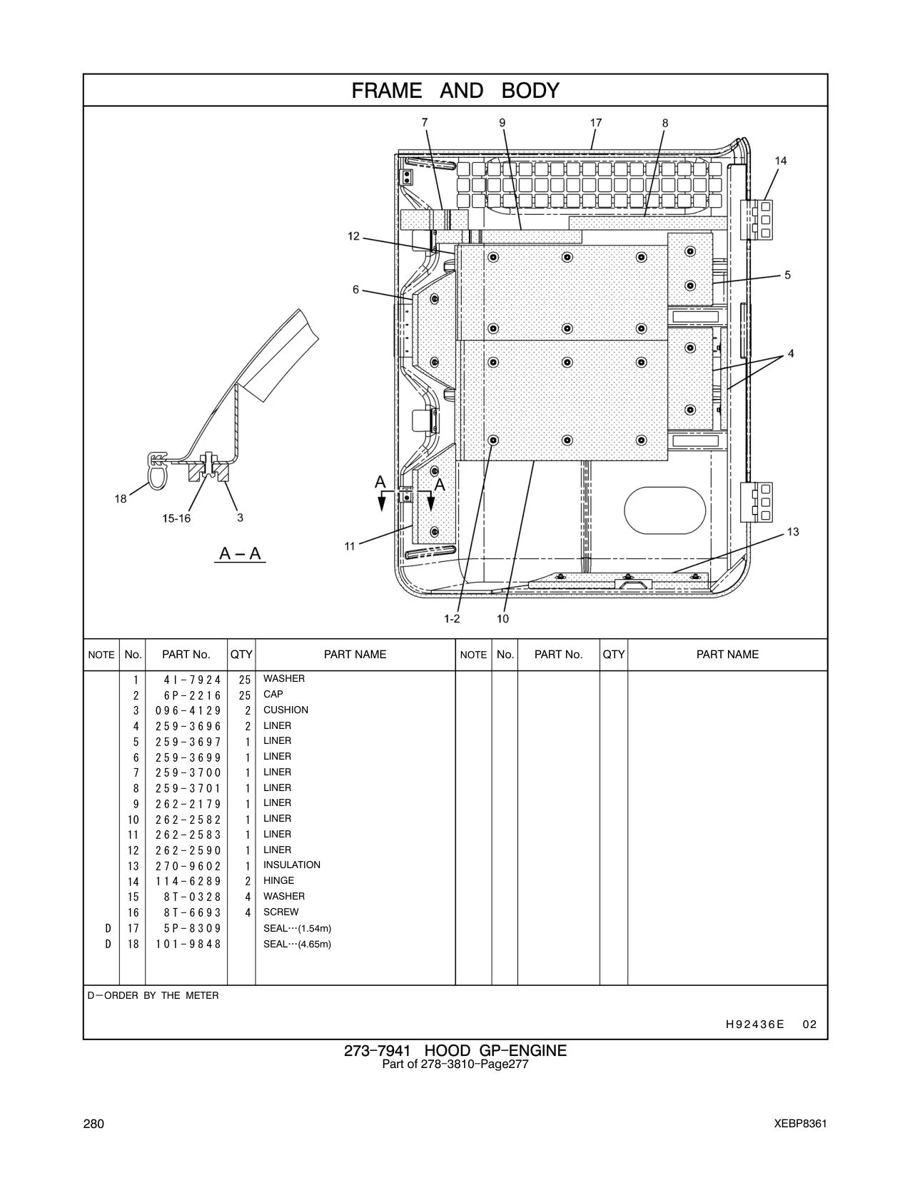 262-2179 LINER CAT parts manual diagram