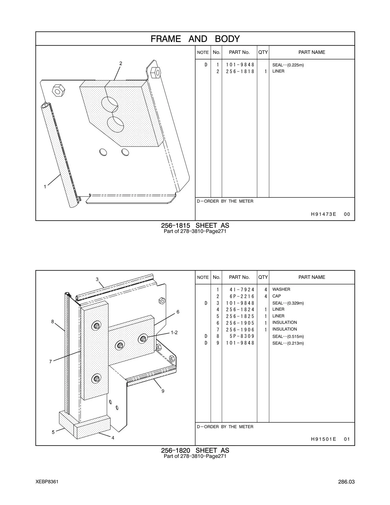 256-1825 LINER CAT parts manual diagram