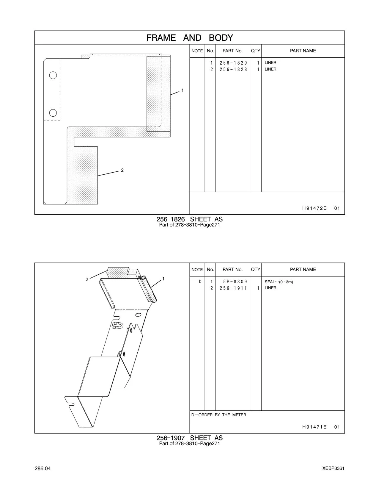 256-1828 LINER CAT parts manual diagram