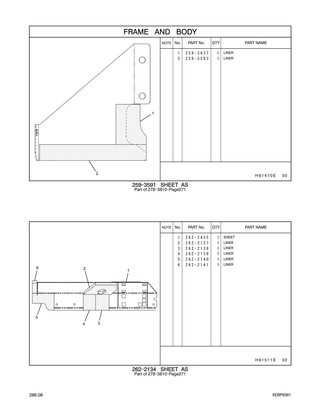 262-2141 LINER CAT parts manual diagram