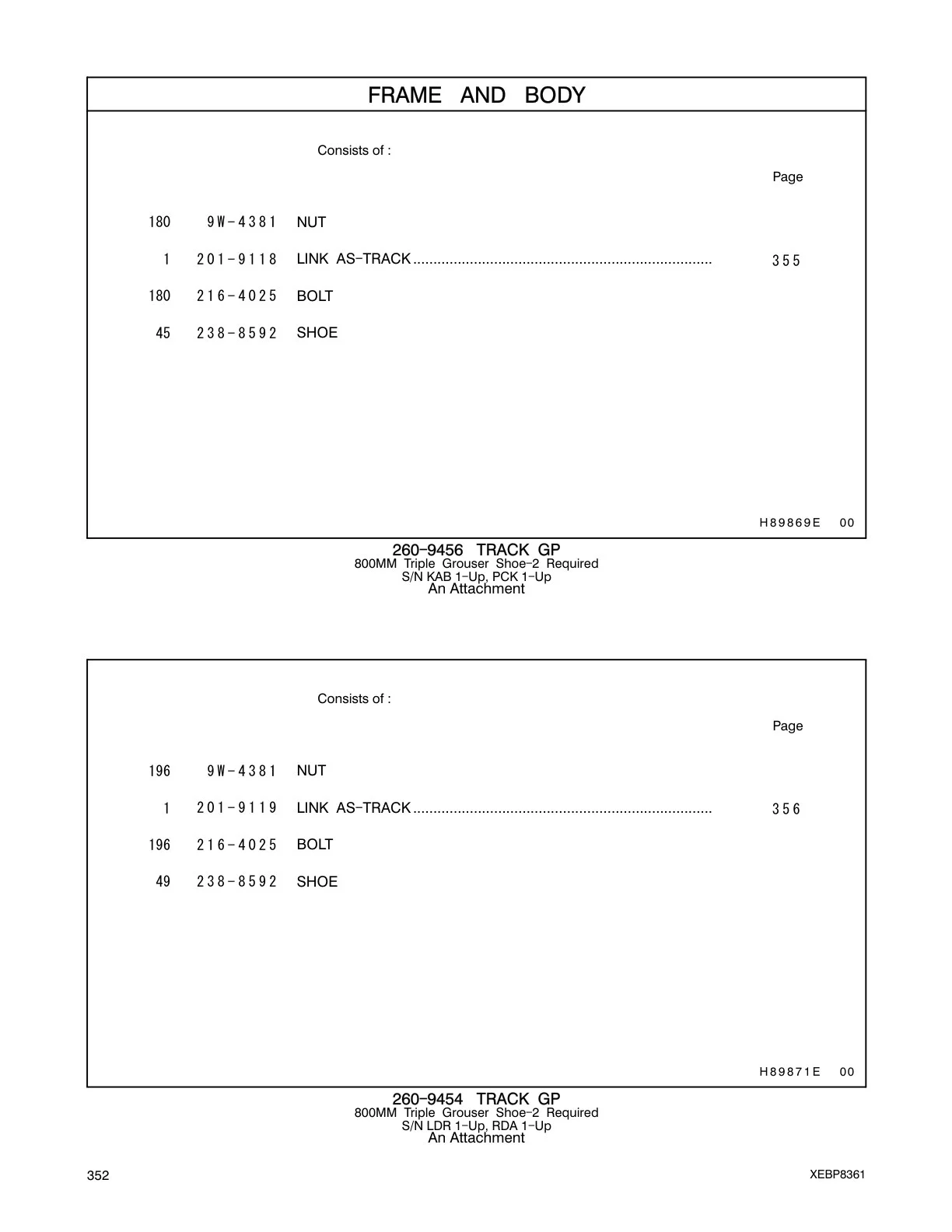 238-8592 SHOE CAT parts manual diagram