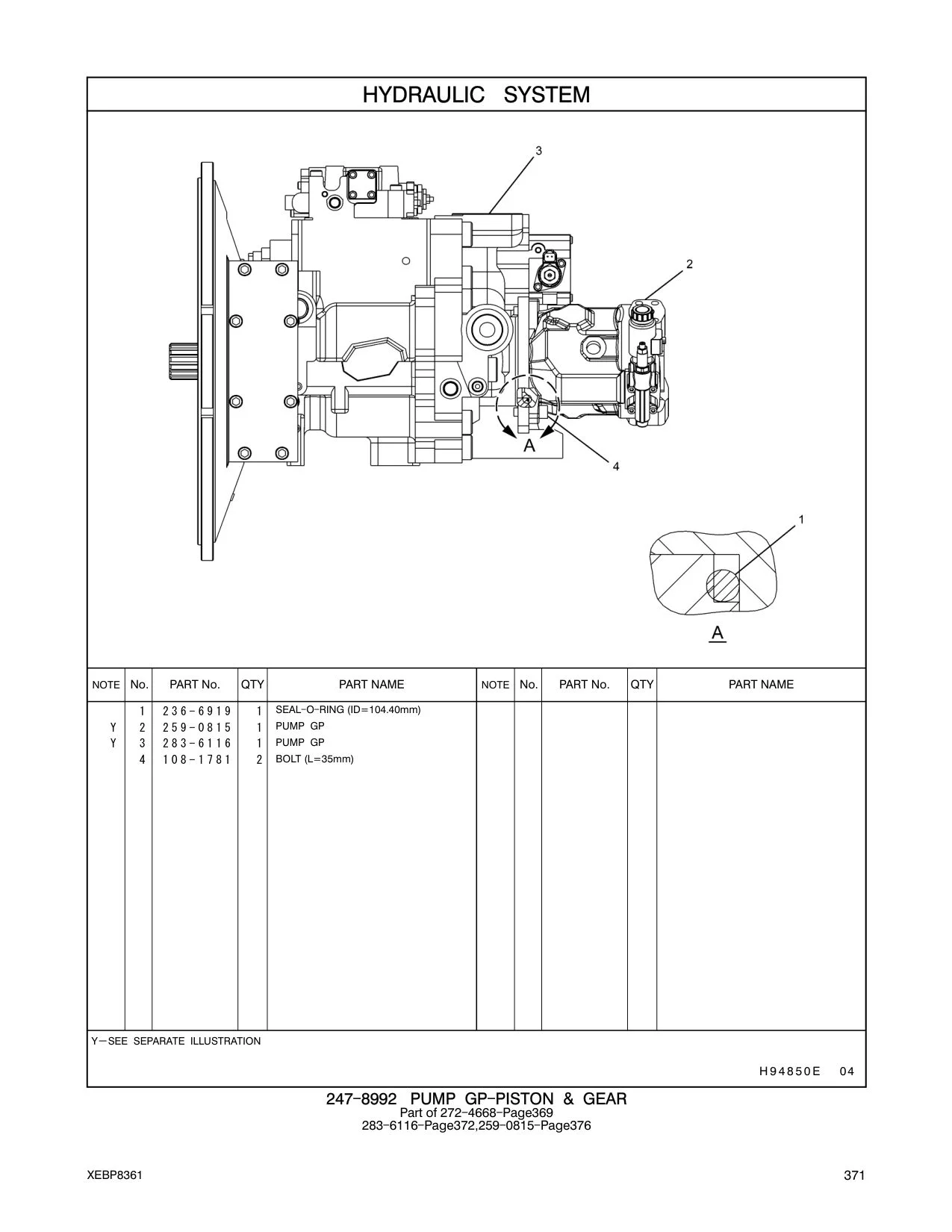 236-6919 SEAL-O-RING (ID=104.40mm) CAT parts manual diagram
