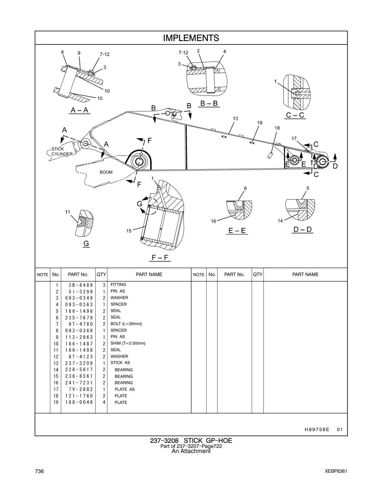 237-3209 STICK AS CAT parts manual diagram