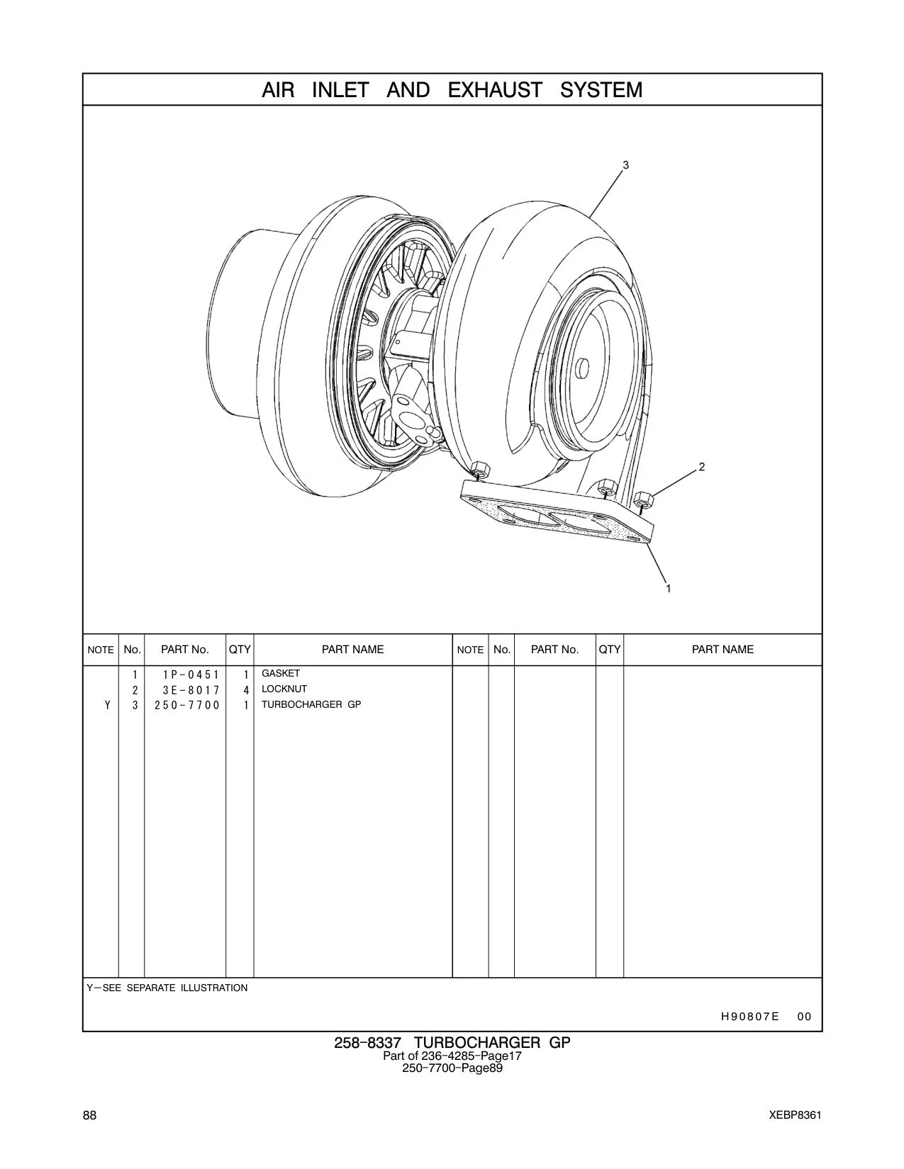 250-7700 TURBOCHARGER GP CAT parts manual diagram