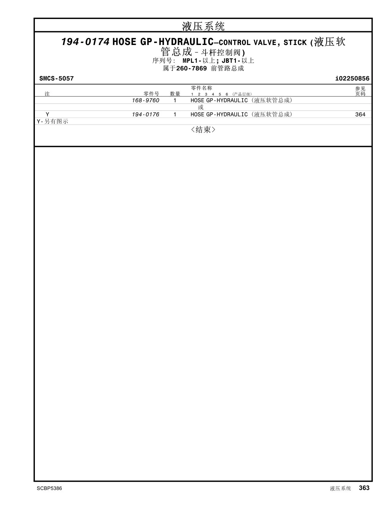 168-9760 - HOSE GP-HYDRAULIC  或 GP-HYDRAULIC