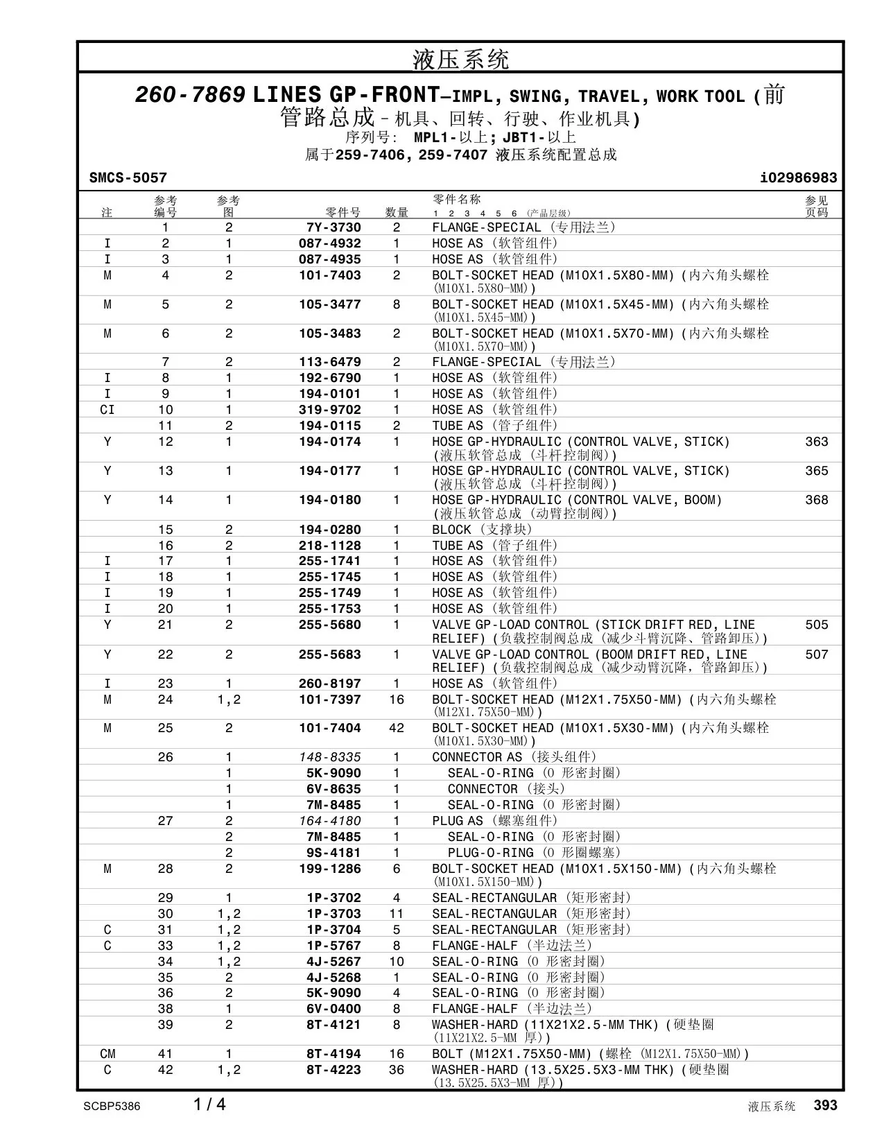 194-0180 - HOSEGP-HYDRAULIC(CONTROLVALVE,BOOM) 368