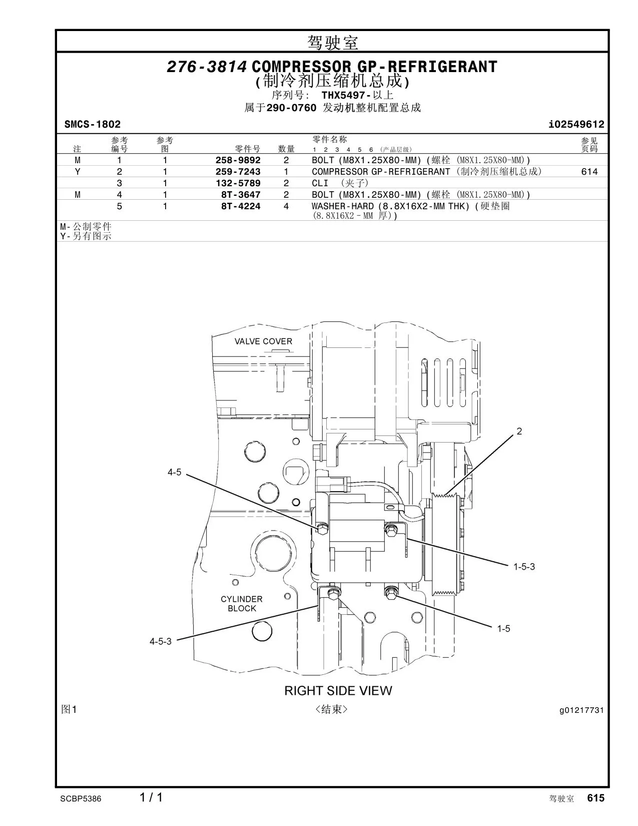259-7243 COMPRESSORGP-REFRIGERANT (制冷剂压缩机总成) 614 · S/N THX5497- CAT parts manual diagram