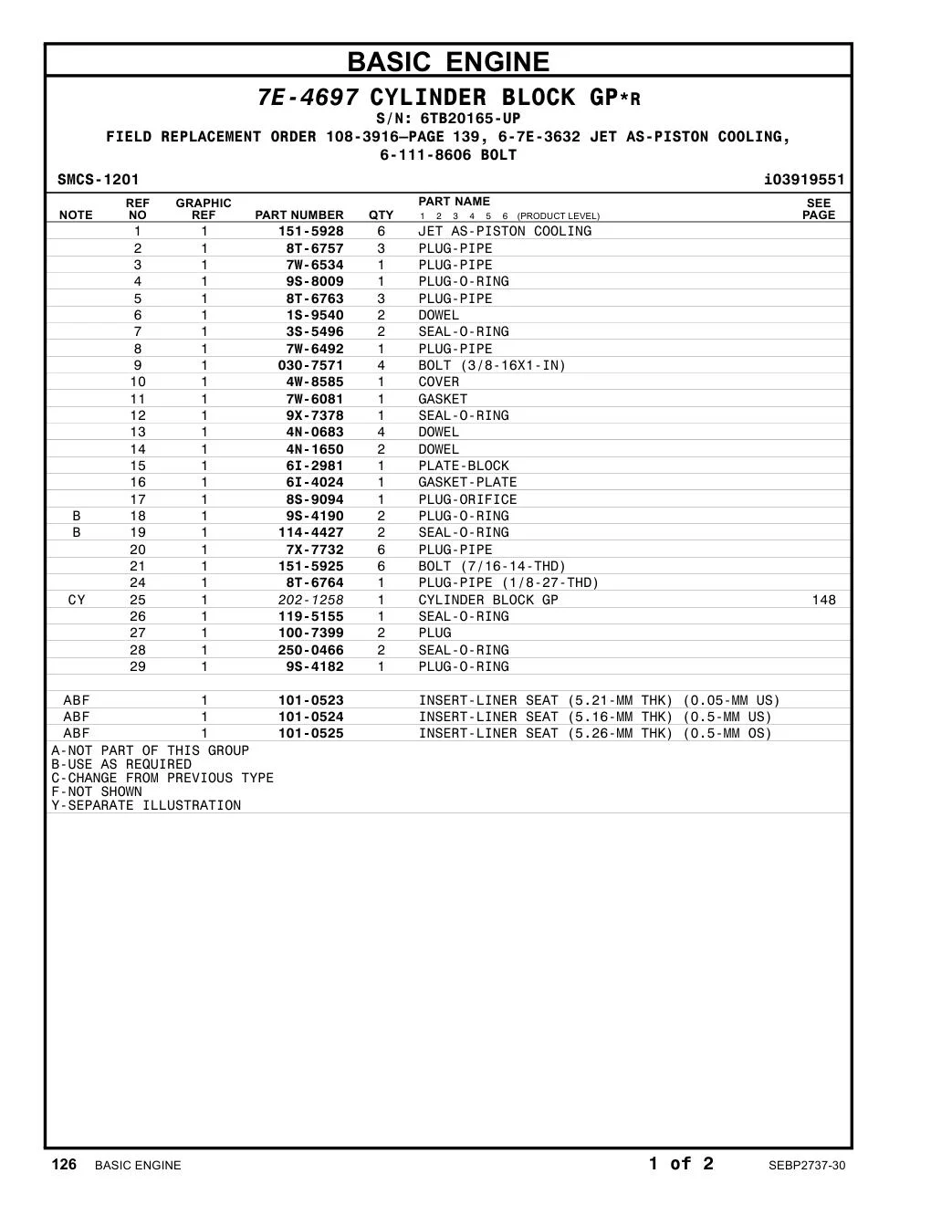 250-0466 SEAL-O-RING · S/N 6TB20165-UP CAT parts manual diagram