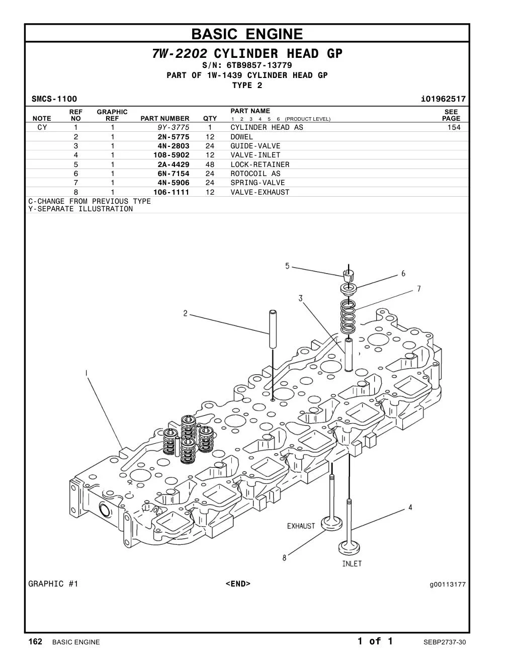 106-1111 VALVE-EXHAUST · S/N 6TB9857-13779 CAT parts manual diagram