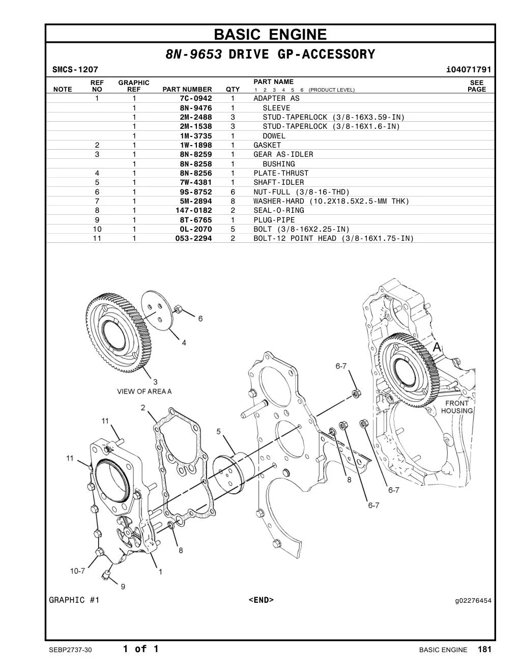147-0182 SEAL-O-RING CAT parts manual diagram