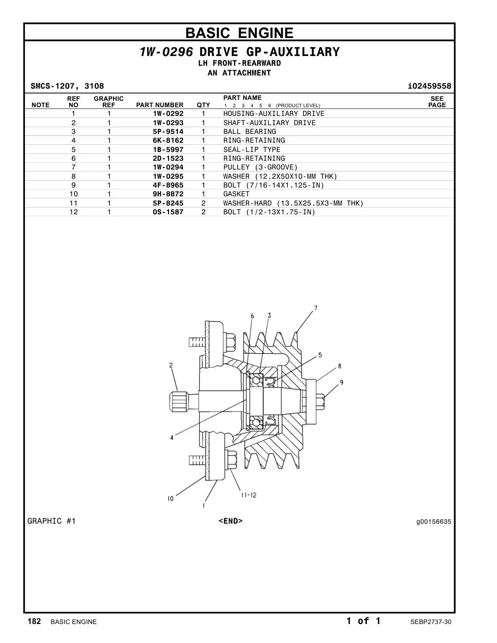 1W-0293 SHAFT-AUXILIARY DRIVE CAT parts manual diagram