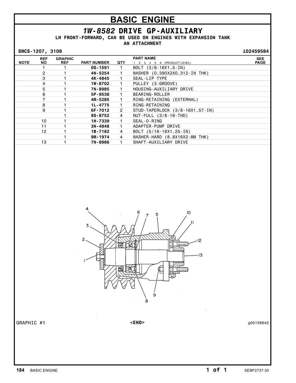 6F-7012 STUD-TAPERLOCK (3/8-16X1.57-IN) CAT parts manual diagram