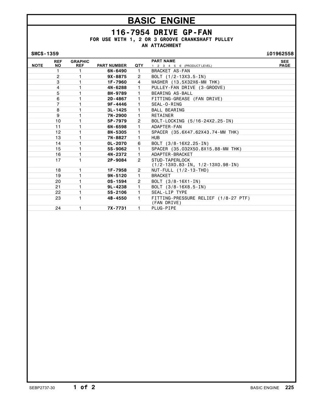 4N-6288 PULLEY-FAN DRIVE (3-GROOVE) CAT parts manual diagram
