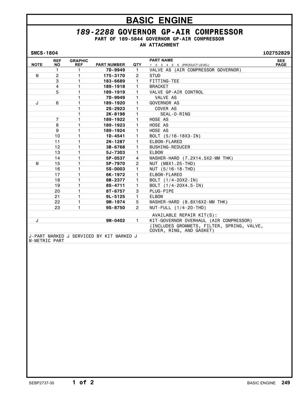 189-1919 VALVE GP-AIR CONTROL CAT parts manual diagram