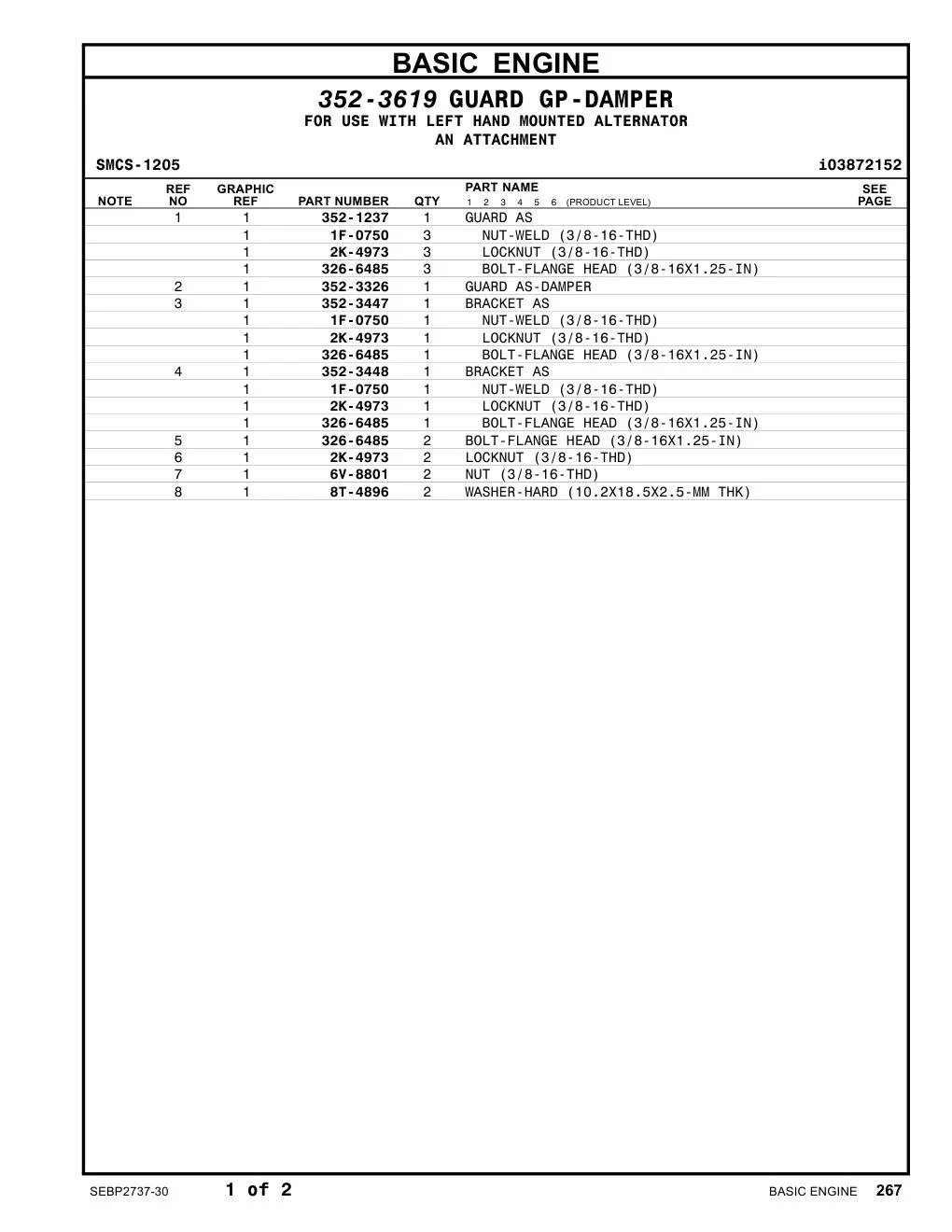 326-6485 BOLT-FLANGE HEAD (3/8-16X1.25-IN) CAT parts manual diagram