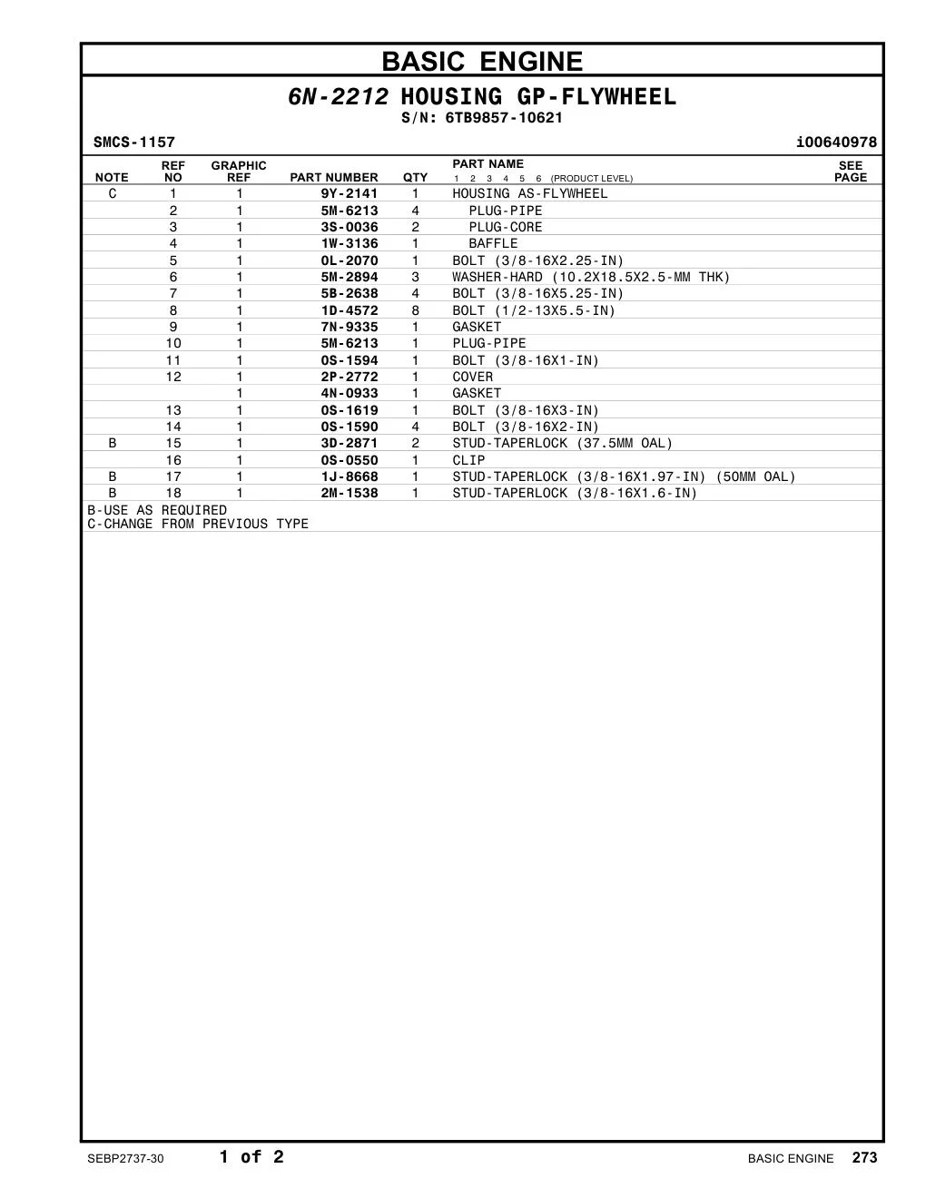 3D-2871 STUD-TAPERLOCK (37.5MM OAL) · S/N 6TB9857-10621 CAT parts manual diagram