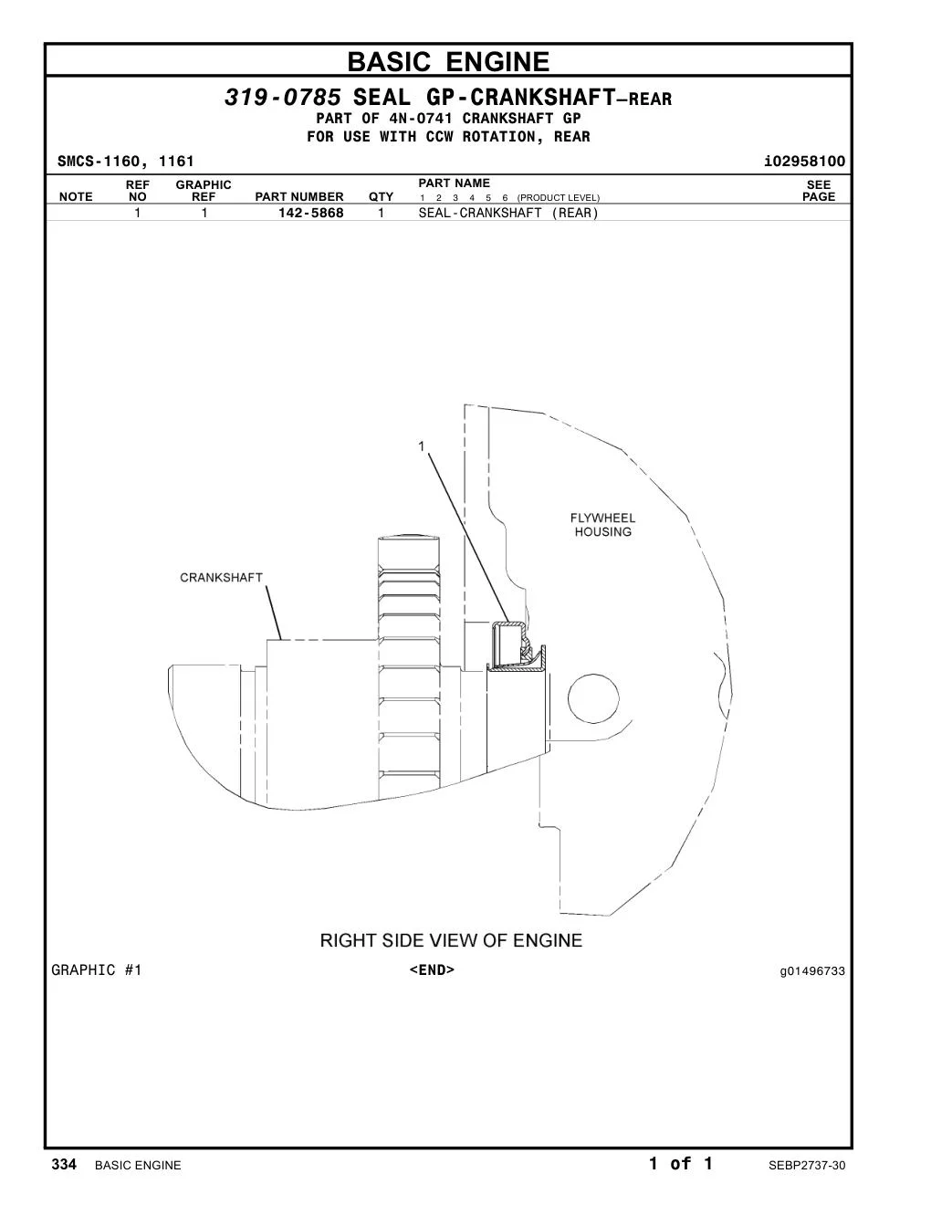 142-5868 - SEAL-CRANKSHAFT (REAR)
