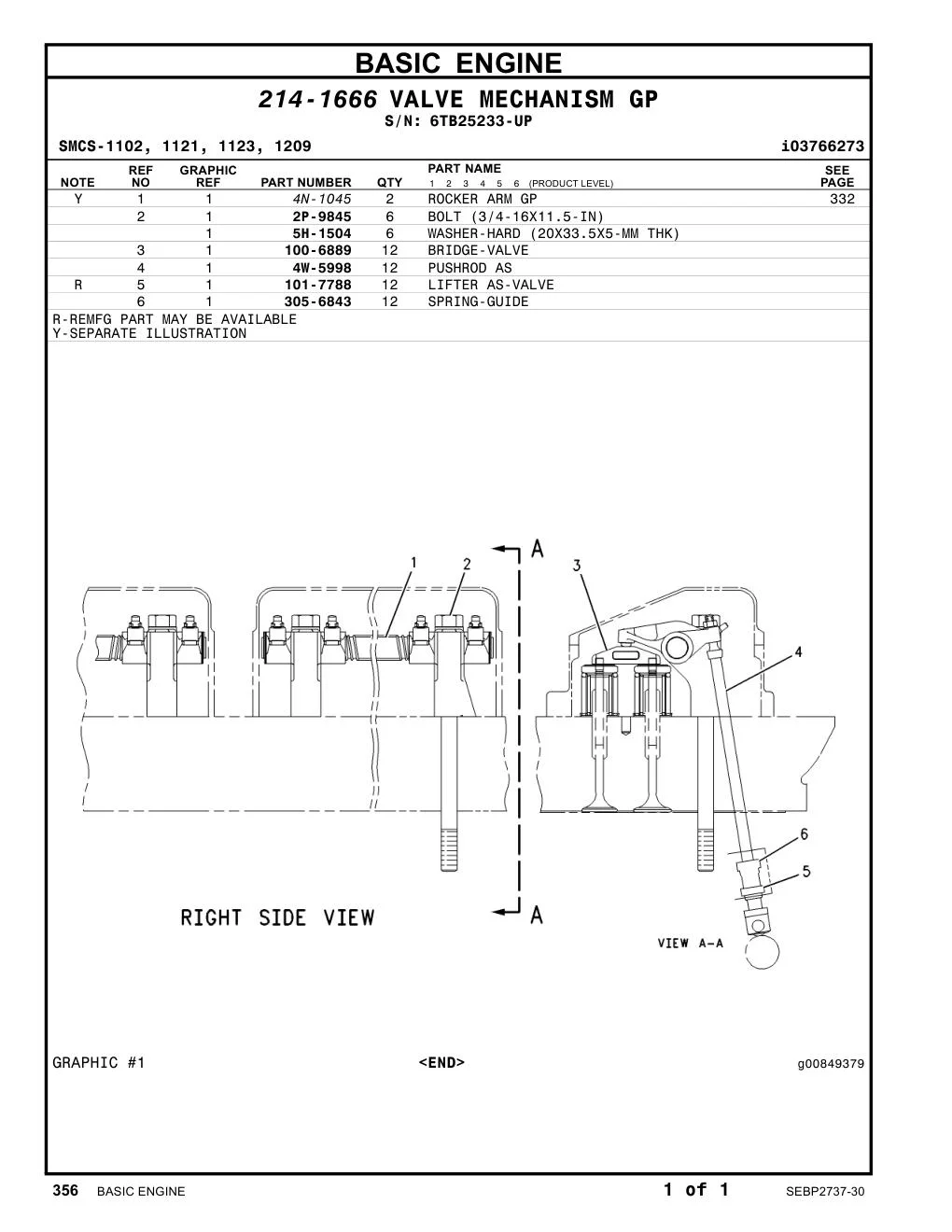100-6889 BRIDGE-VALVE · S/N 6TB25233-UP CAT parts manual diagram