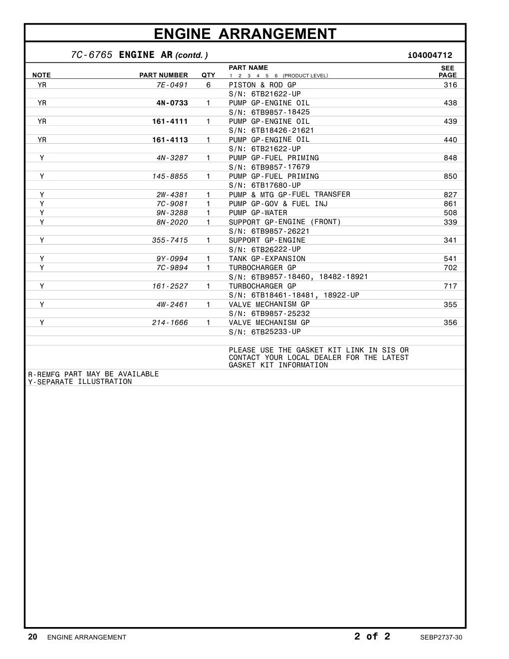 161-2527 - TURBOCHARGER GP S/N: 6TB18461-18481, 18922-UP