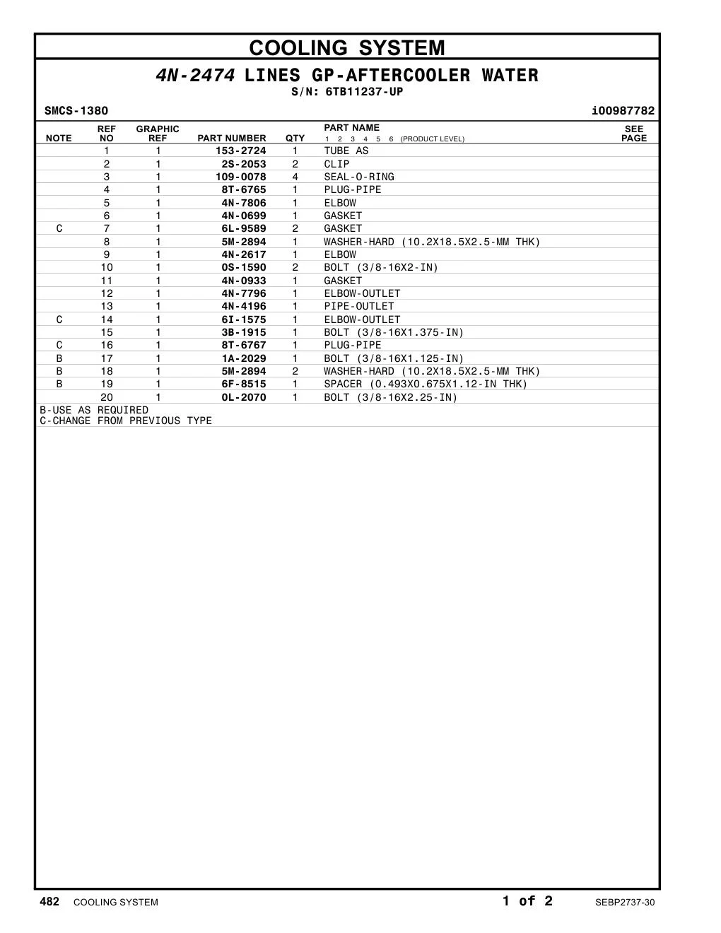 153-2724 TUBE AS · S/N 6TB11237-UP CAT parts manual diagram