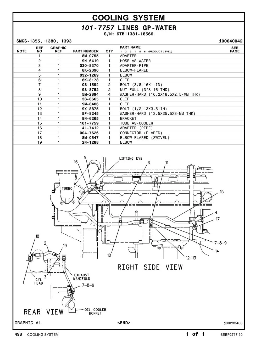 004-7626 CONNECTOR (FLARED) · S/N 6TB11381-18566 CAT parts manual diagram