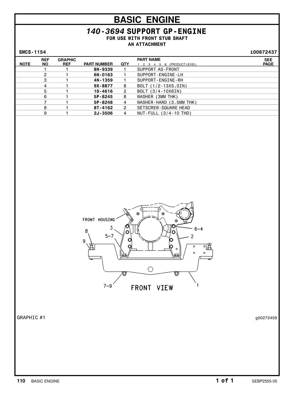 6N-0163 SUPPORT-ENGINE-LH CAT parts manual diagram