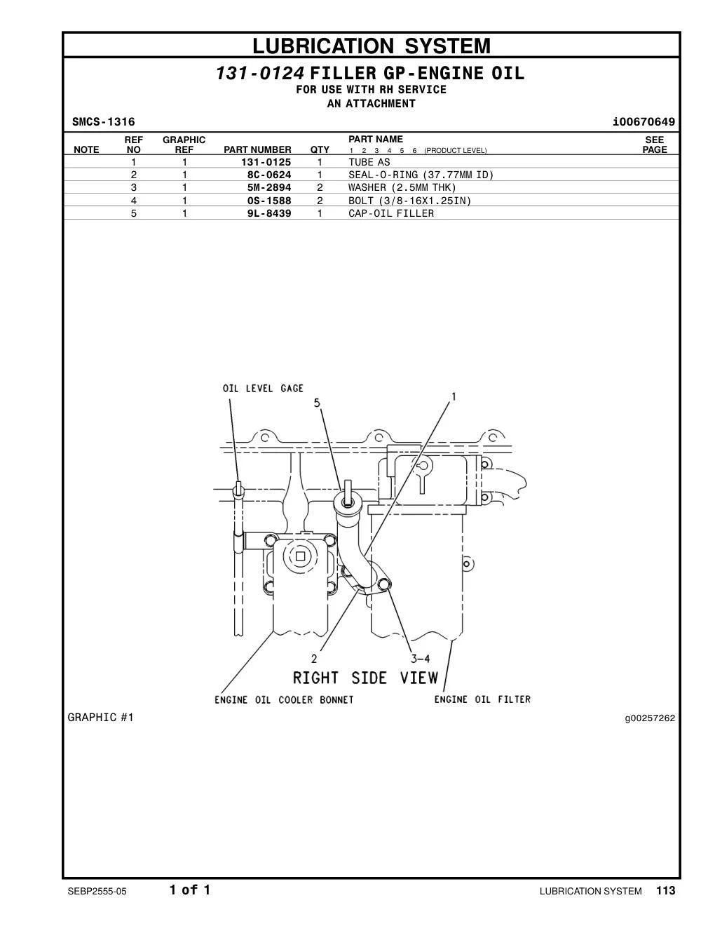 131-0125 TUBE AS CAT parts manual diagram