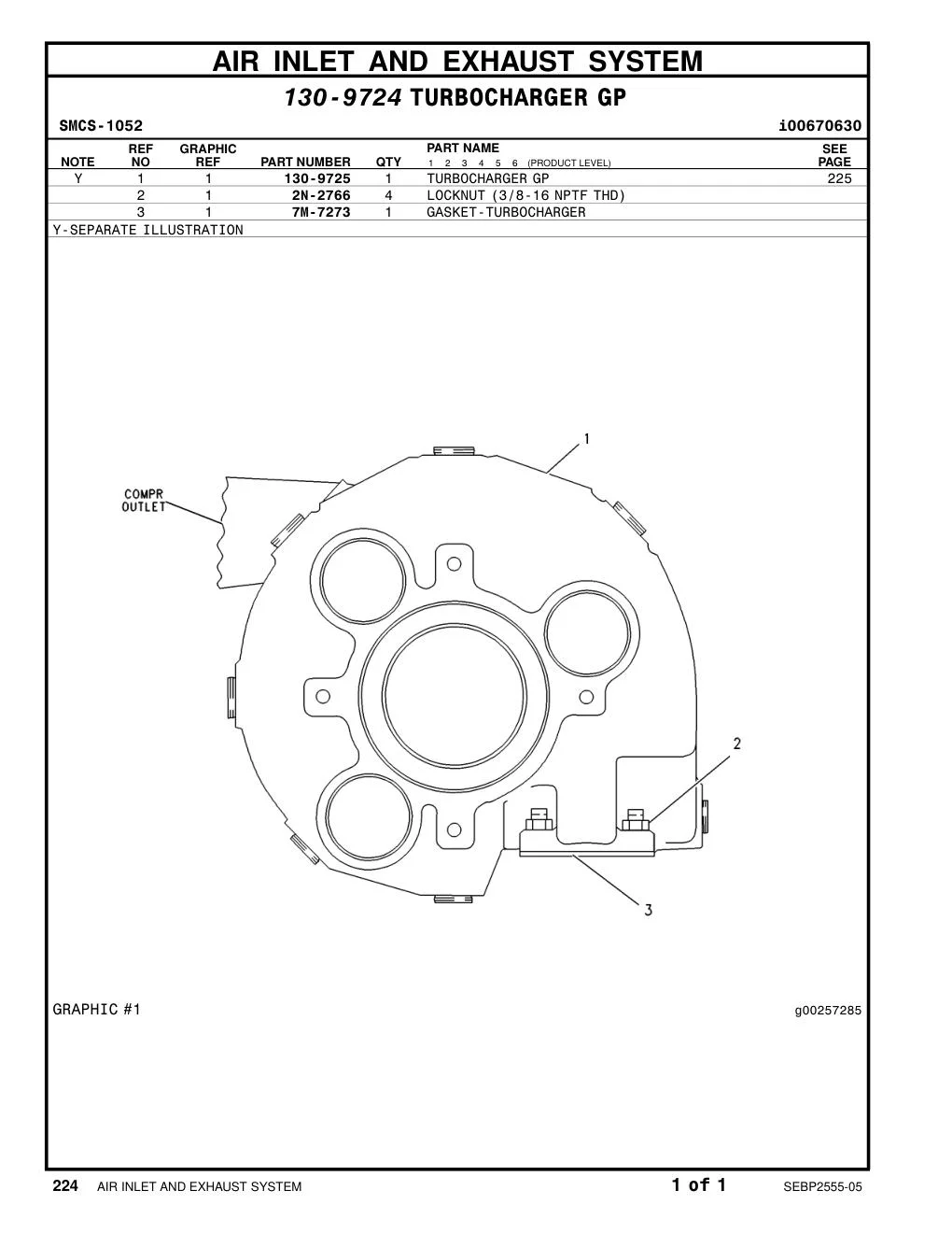 130-9725 TURBOCHARGER GP CAT parts manual diagram