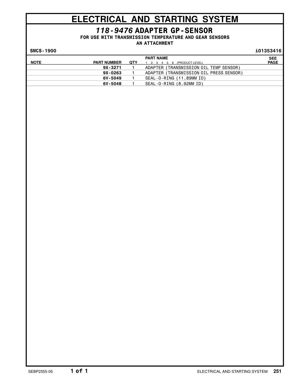 9X-3271 - ADAPTER (TRANSMISSION OIL TEMP SENSOR)