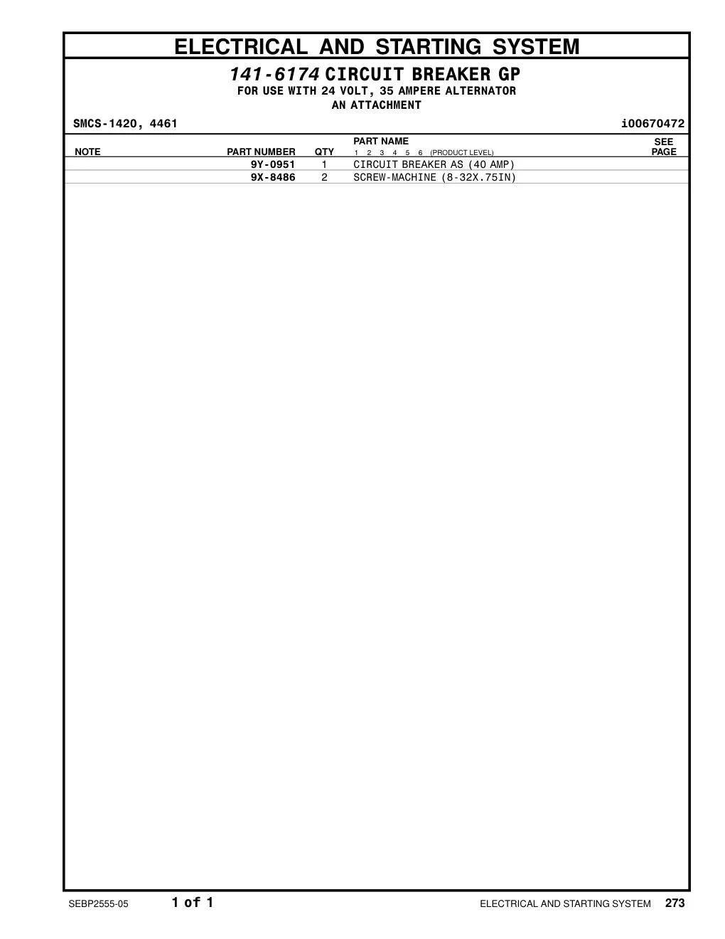 9Y-0951 - CIRCUIT BREAKER AS (40 AMP)