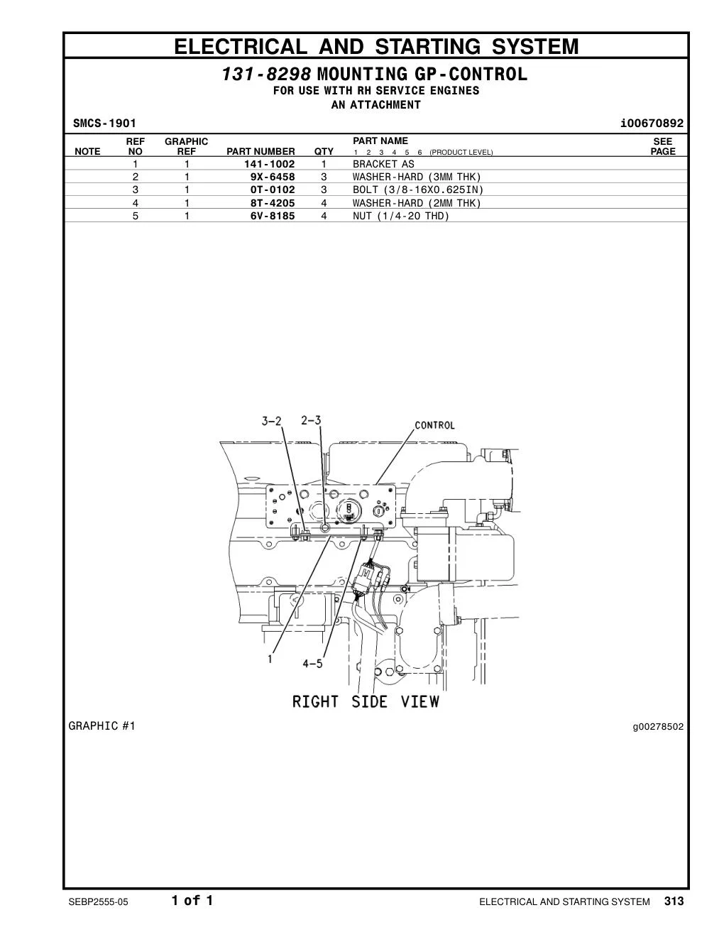 141-1002 BRACKET AS CAT parts manual diagram