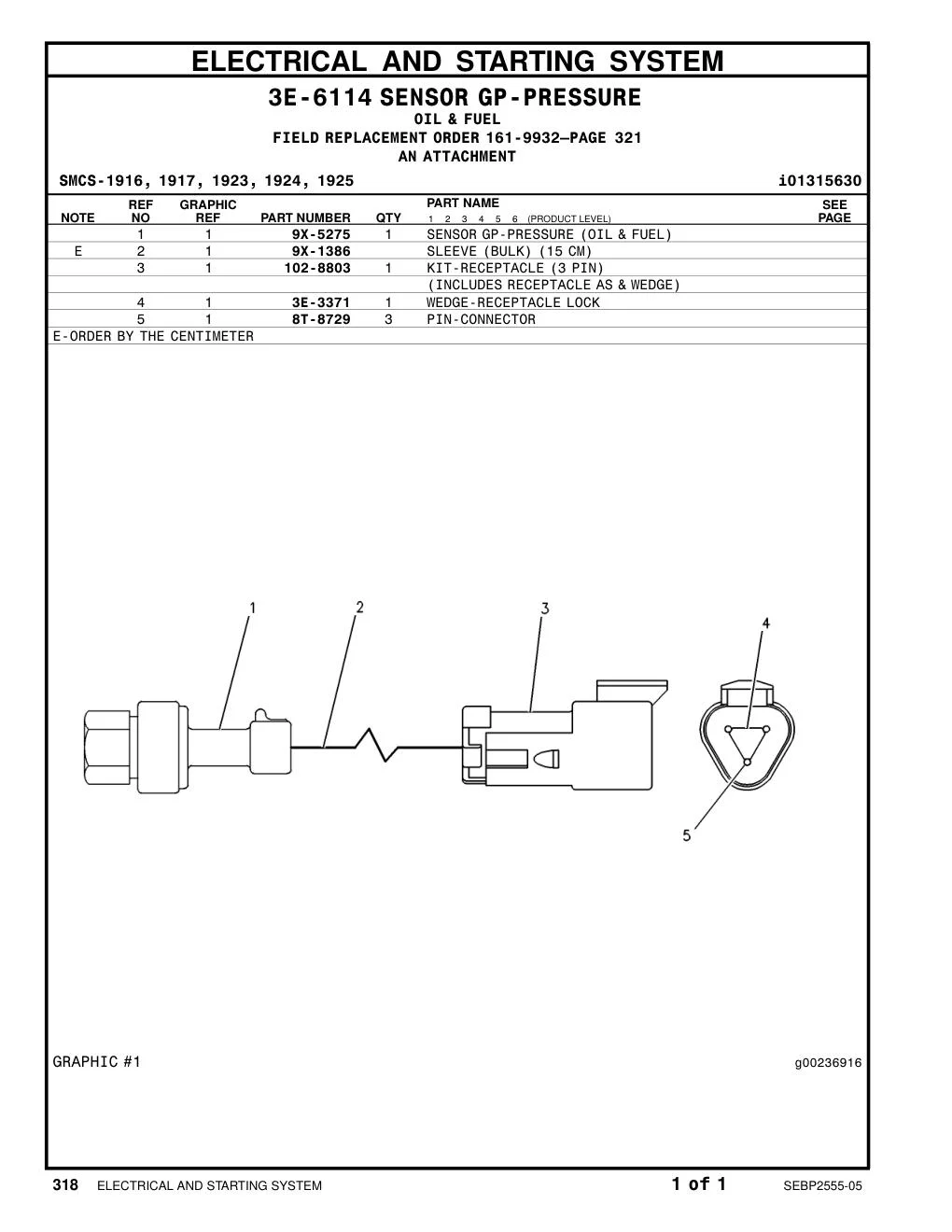 9X-5275 SENSOR GP-PRESSURE (OIL & FUEL) CAT parts manual diagram