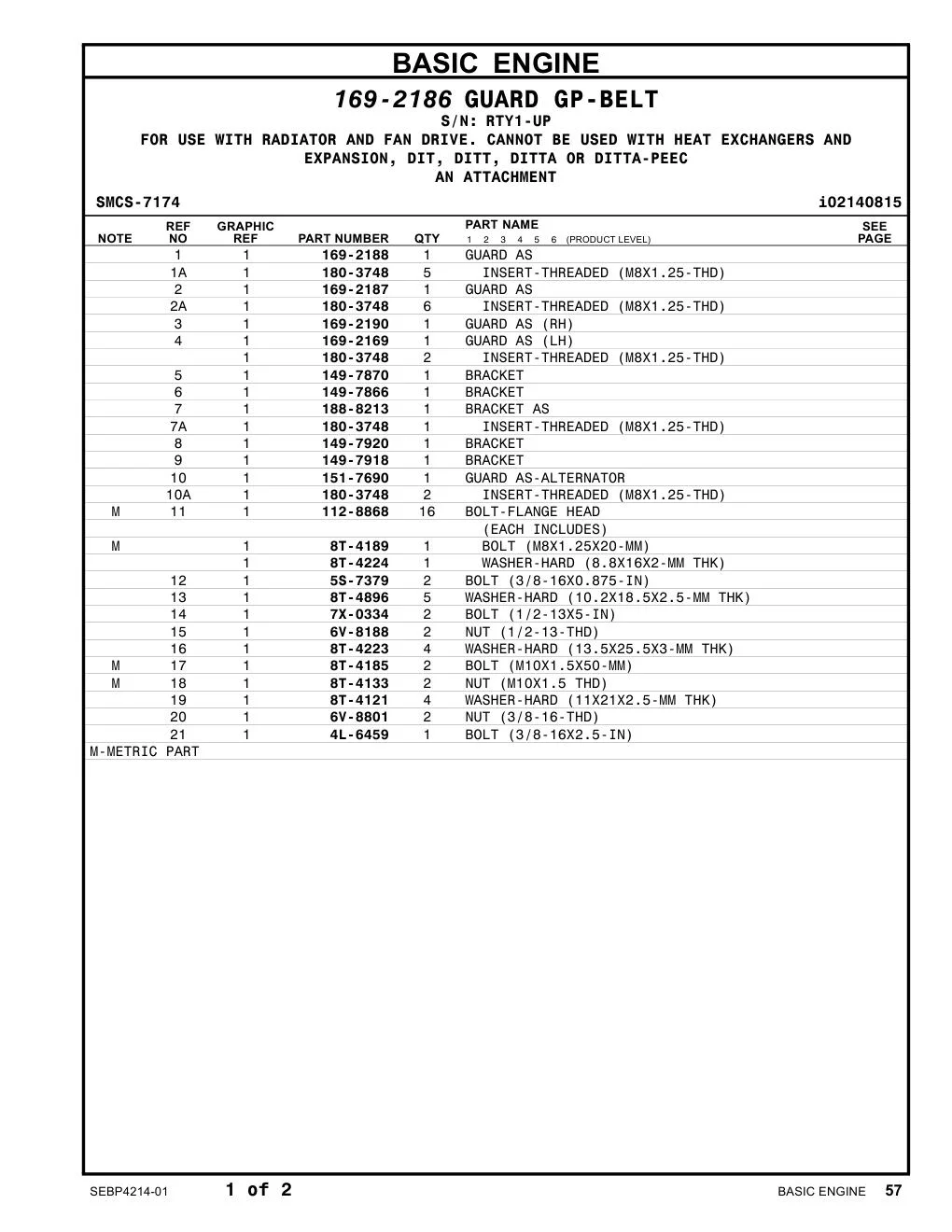 169-2188 GUARD AS · S/N RTY1-UP CAT parts manual diagram