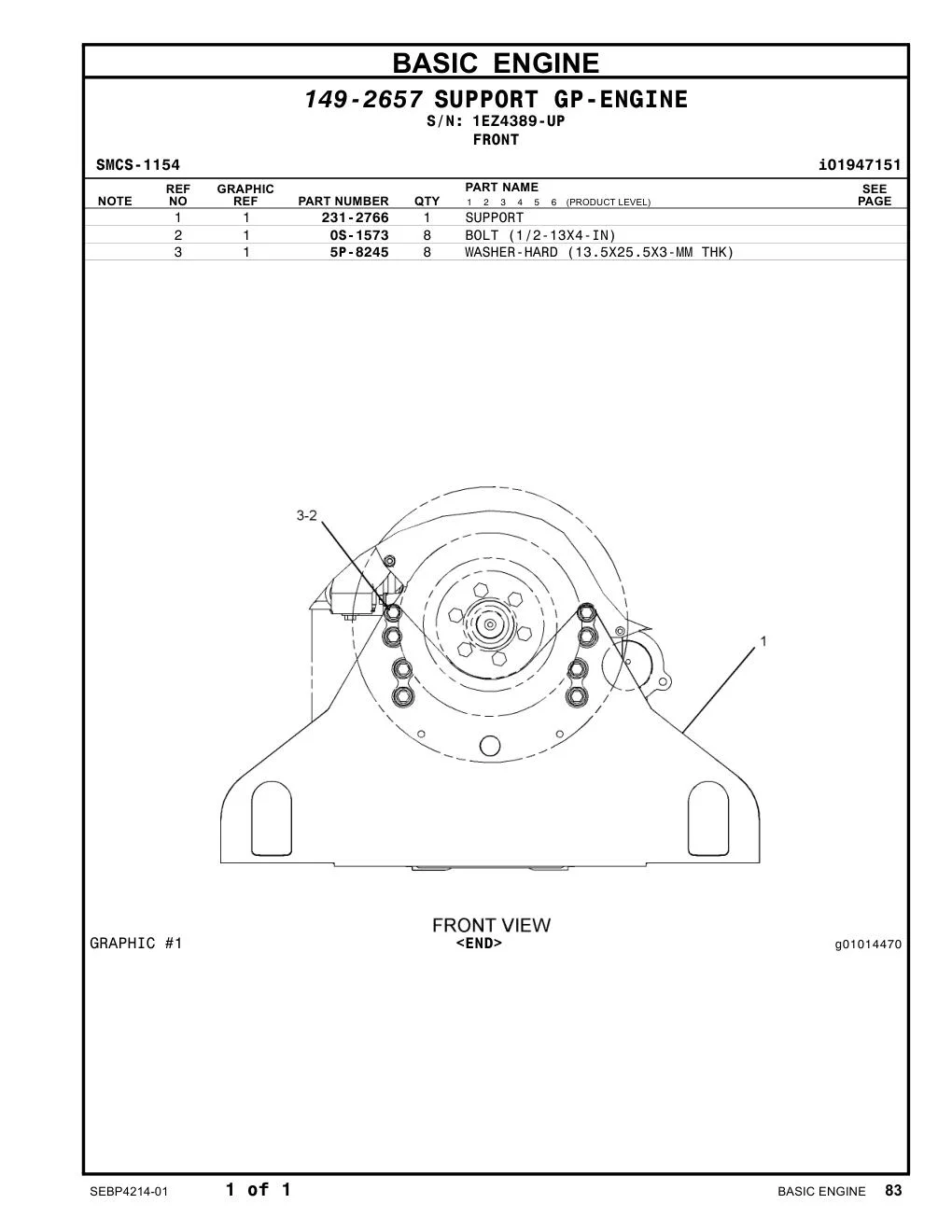 231-2766 SUPPORT · S/N 1EZ4389-UP CAT parts manual diagram
