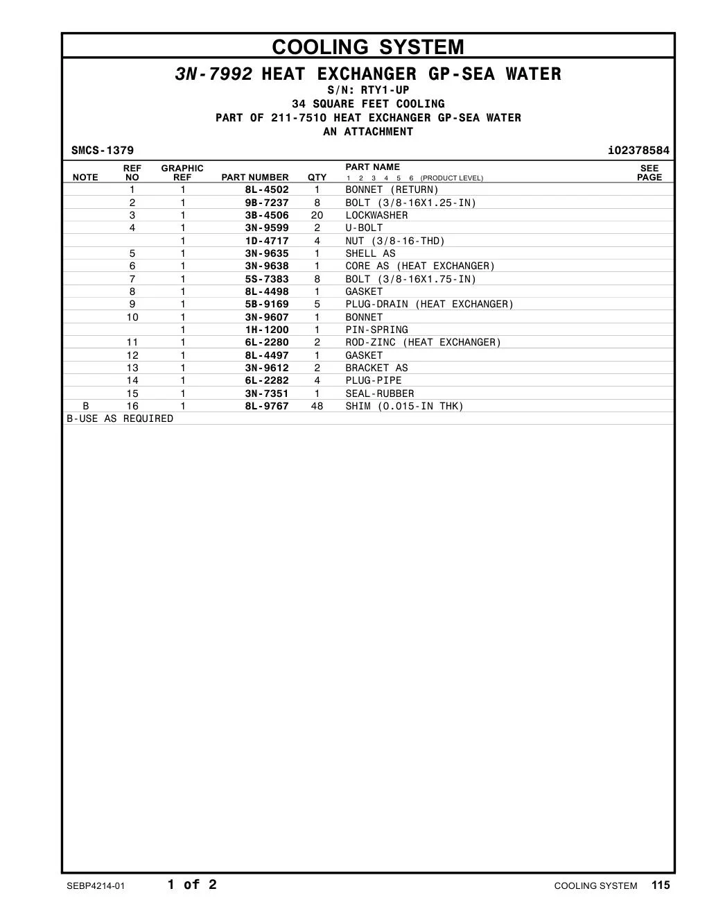 9B-7237 - BOLT (3/8-16X1.25-IN)