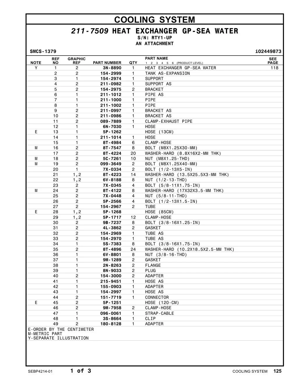 3N-8890 HEAT EXCHANGER GP-SEA WATER · S/N RTY1-UP CAT parts manual diagram