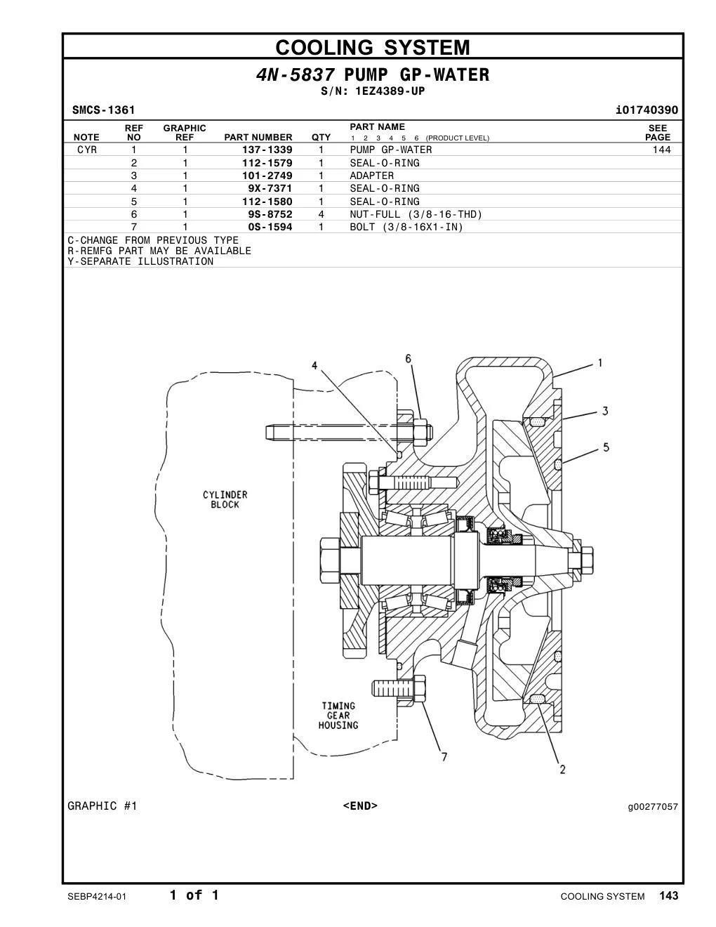 101-2749 ADAPTER · S/N 1EZ4389-UP CAT parts manual diagram