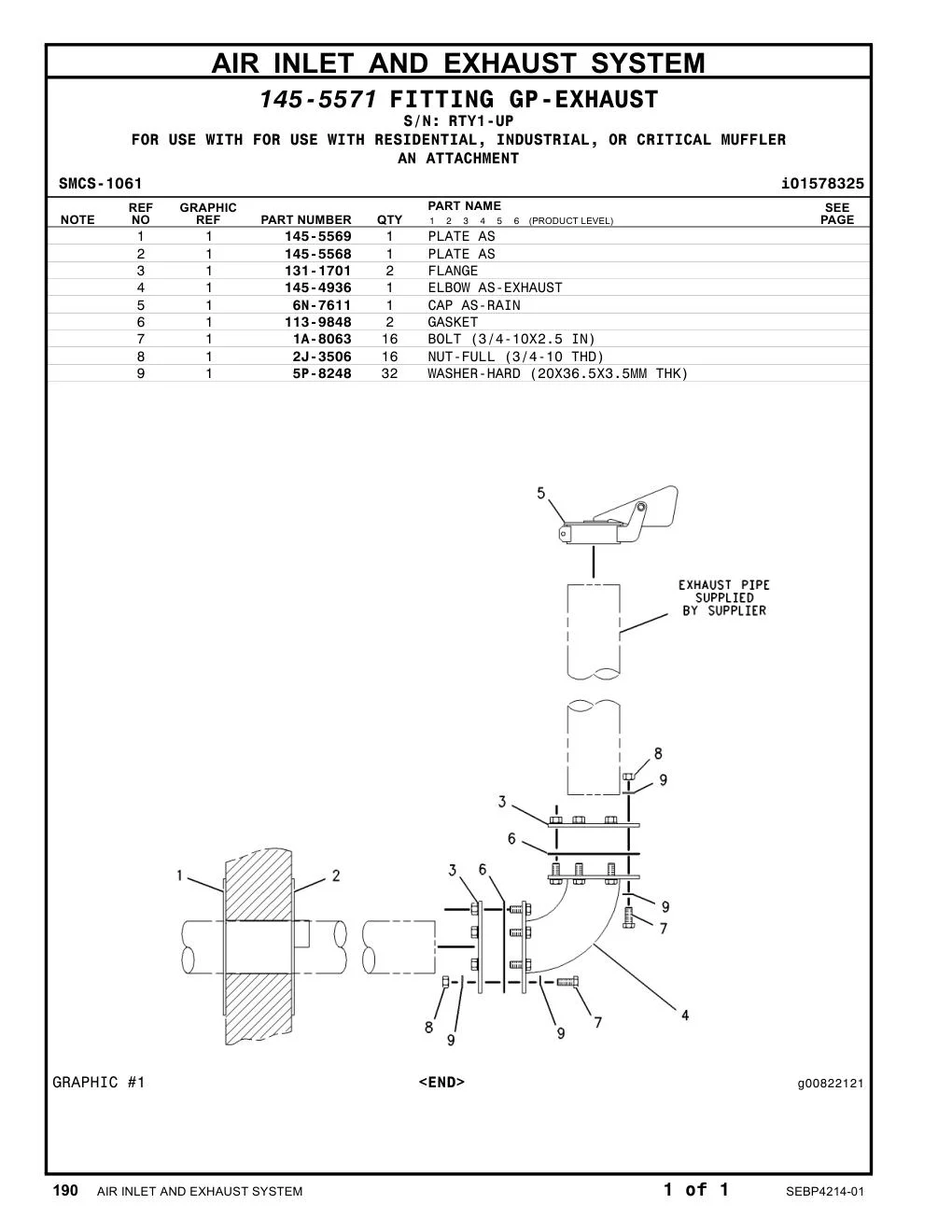 131-1701 FLANGE · S/N RTY1-UP CAT parts manual diagram
