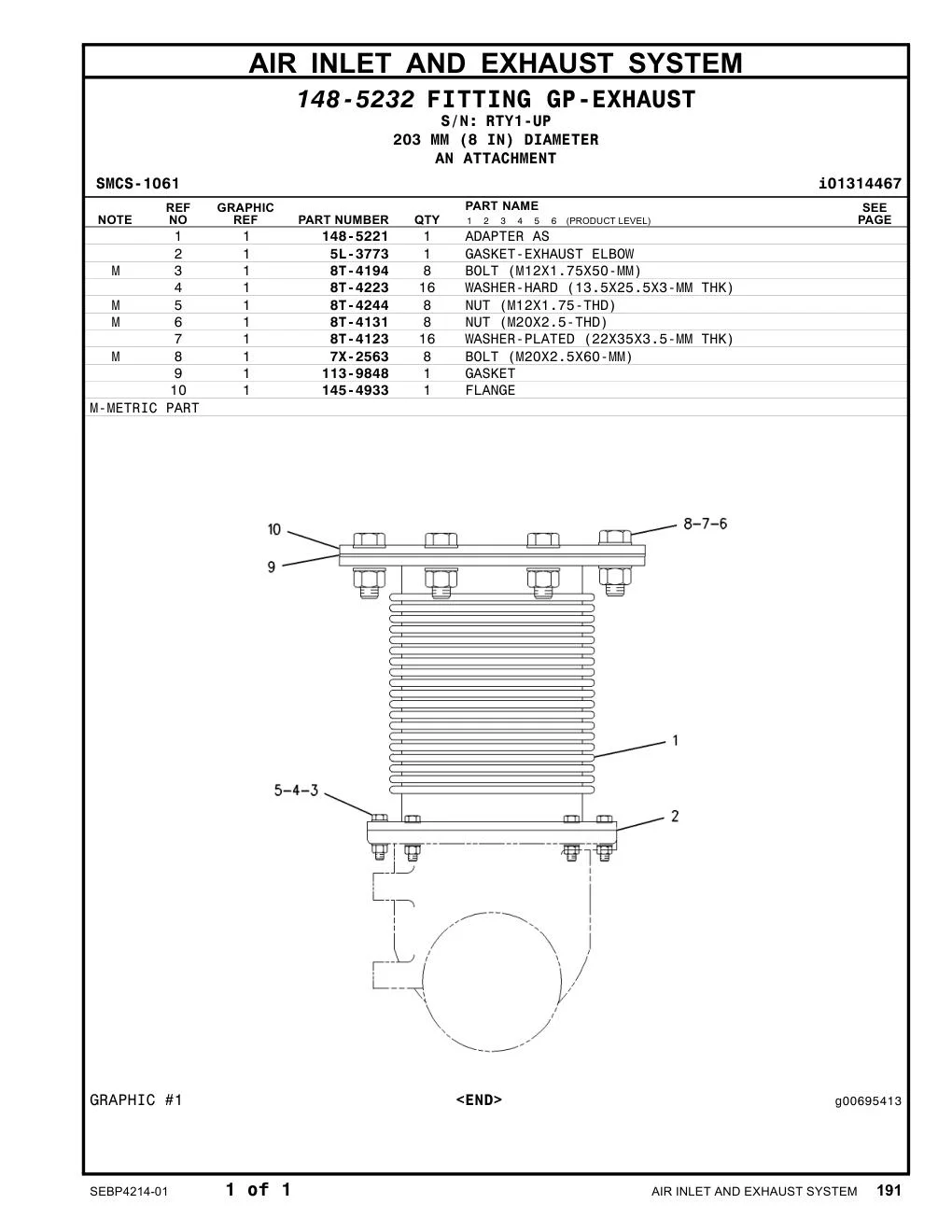148-5221 ADAPTER AS · S/N RTY1-UP CAT parts manual diagram